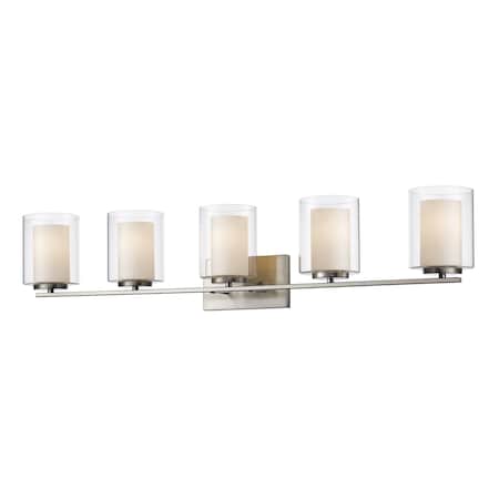 Z-Lite Willow 5 Light Vanity, Brushed Nickel & Clear Outside with Matte Opal Inside 426-5V-BN